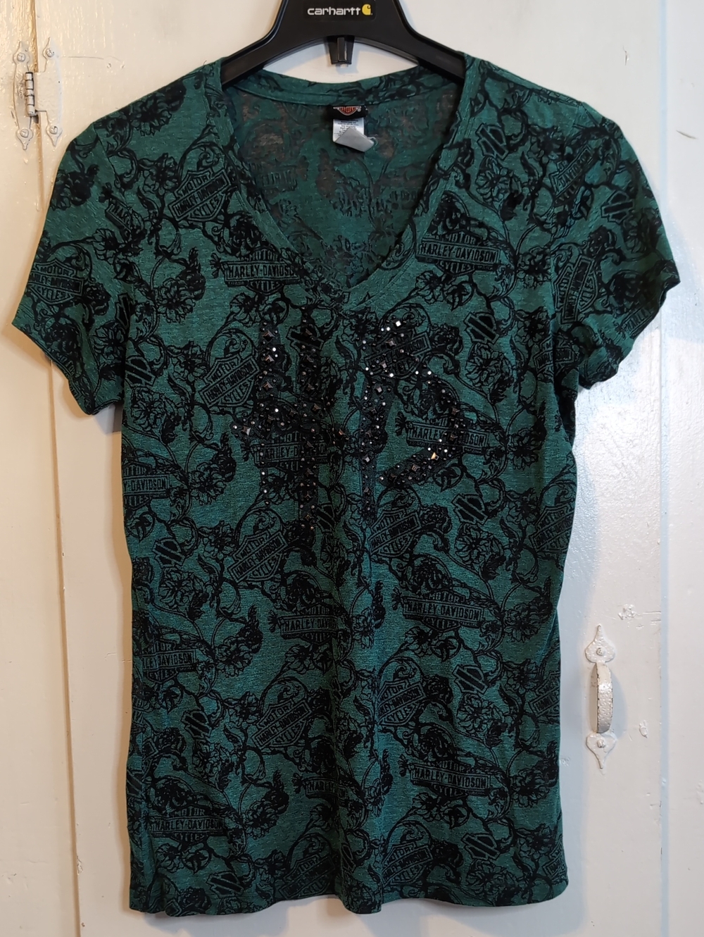 Harley Davidson V-Neck Rhinestone tee womens XL